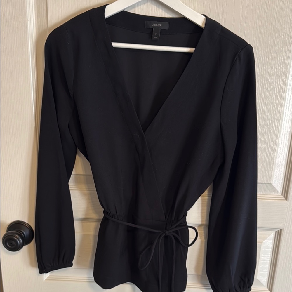 J. Crew Black Long Sleeve Wrap Blouse